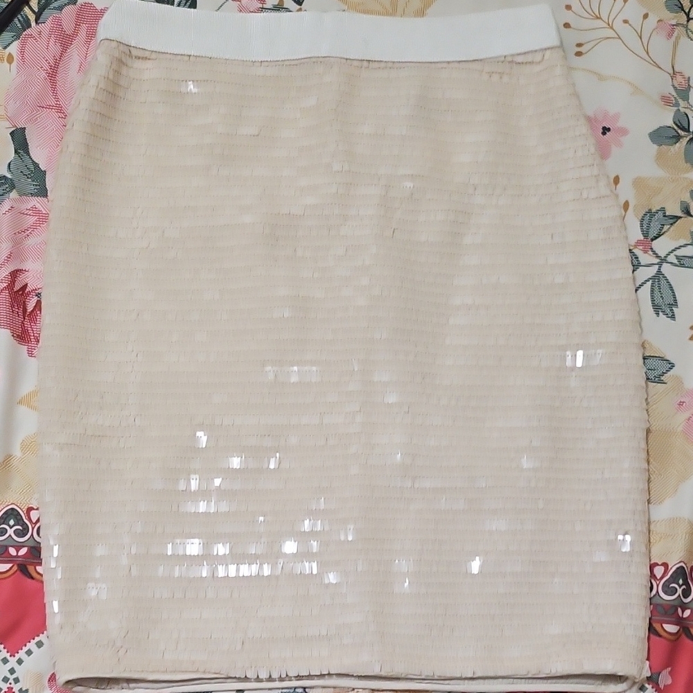 Cache Cream Sequin Pencil Skirt